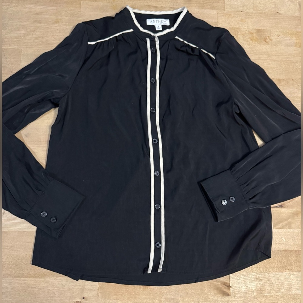 Anthem The Label Black rayon blend Blouse with White Trim